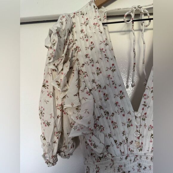 Jen's Pirate Booty Petit Floral Cream Puff Sleeve Dress Medium - Picture 6 of 9